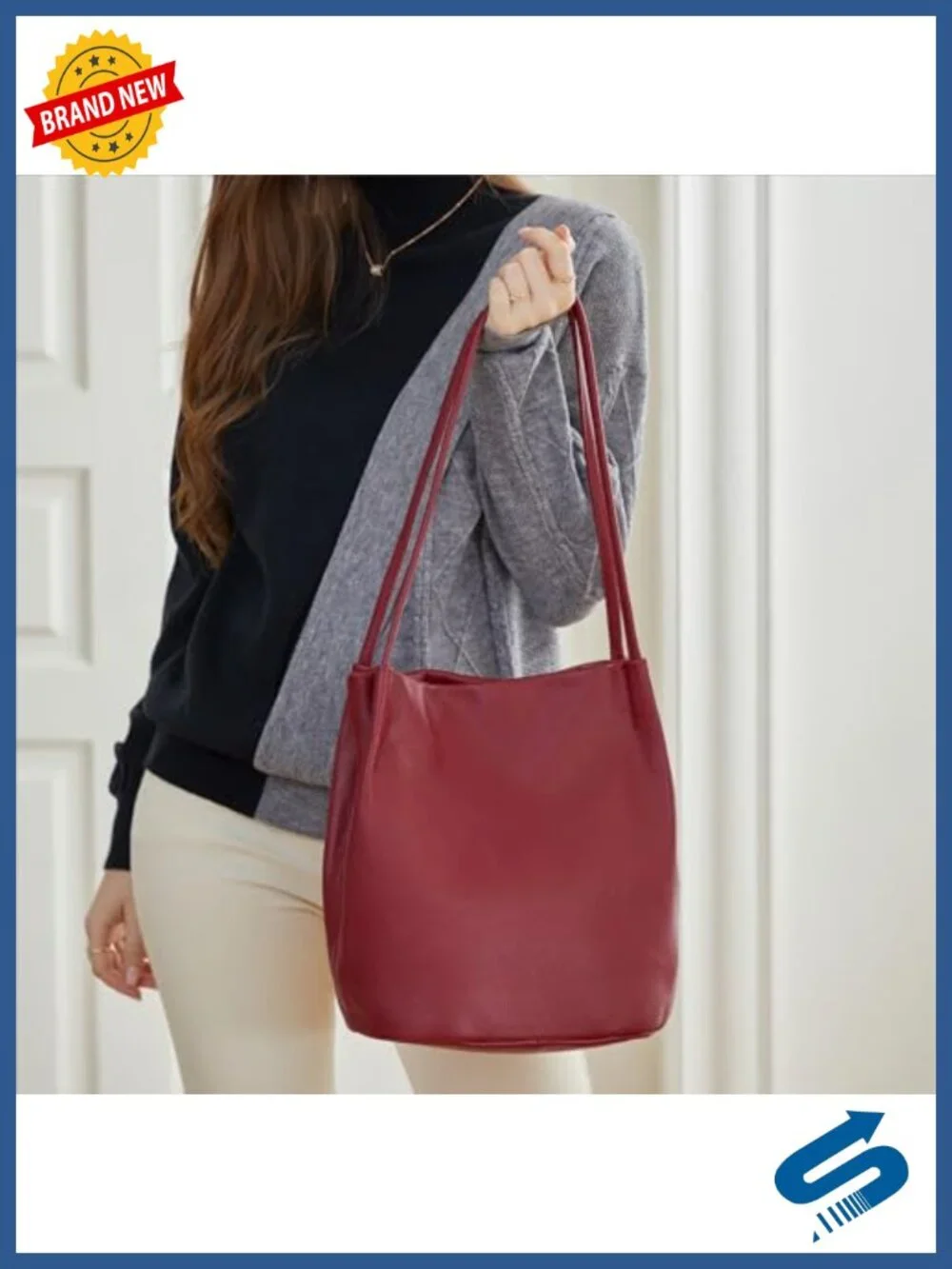 Genuine Leather Bucket Tote Hobo Shoulder Handbag with Pockets for Women Work